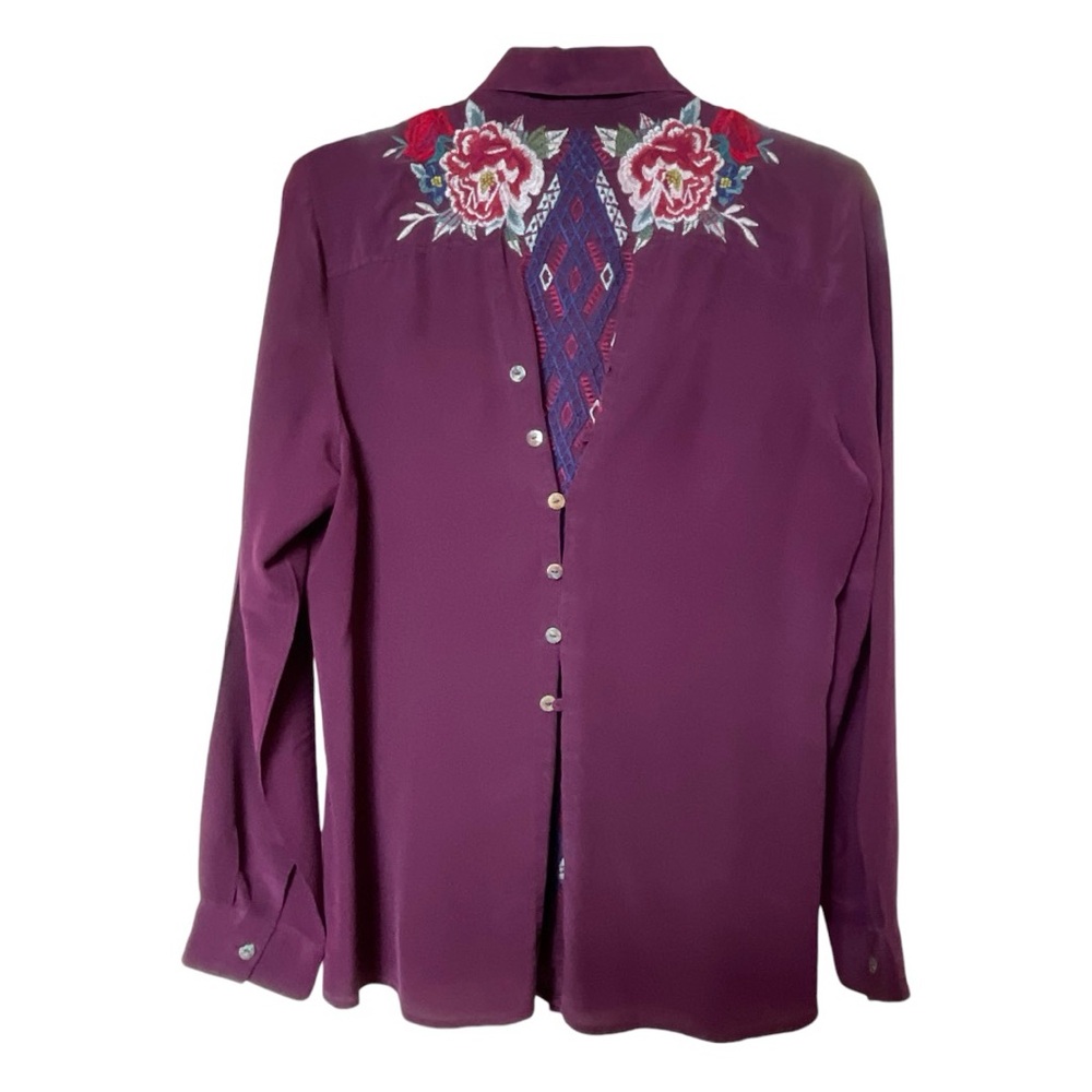 Johnny Was Embroidered Silk Button Front Blouse - Picture 2 of 4